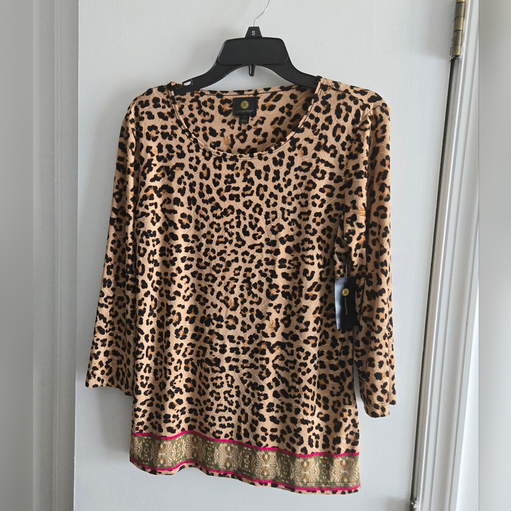 NWT Leopard print Top with detailed trim